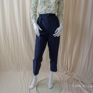80s vintage | Lenvol Paris | navy blue high-waist pants | size medium - large | Made in France