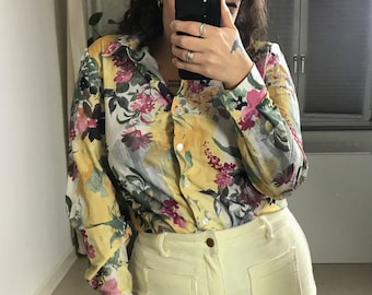 vintage handgemaakte blouse | maat medium | gebloemd shirt met lange mouwen