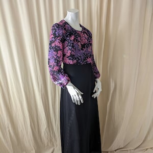 70s vintage | Denise | floral maxi dress | size small - medium | black purple pink