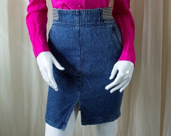 80s 90s vintage | Prisma Jeans | high-waist blue denim skirt | size small | Made in Italy