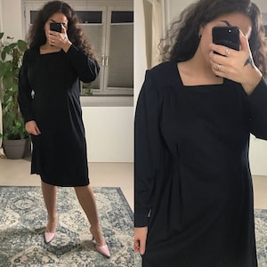 vintage black midi dress | size medium - large | square neck