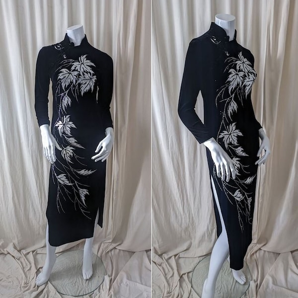 vintage | Linh | velvet dress | size extra small | black & silver glitter | Qipao Cheongsam style