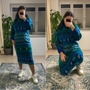 vintage | turtleneck winter dress | wool-blend midi dress | size medium / large | pullover sweater dress