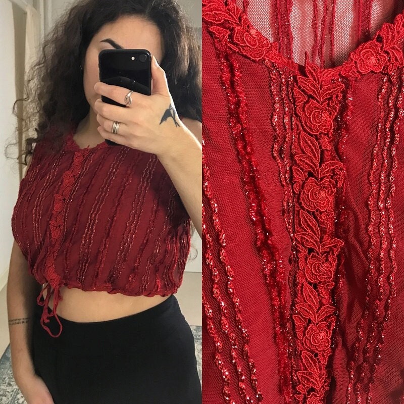 Red Lace Crop Top/ Sleeveless Top / Fashion Top / Top for Women