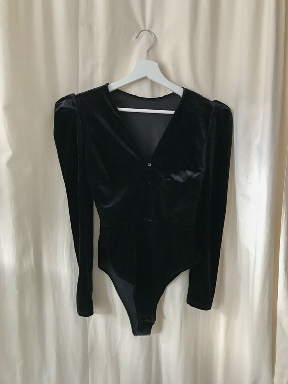 vintage bodysuit | black velvet long sleeve body | size small | Made in Italy | elegant & sexy | holidays new years eve party View 4
