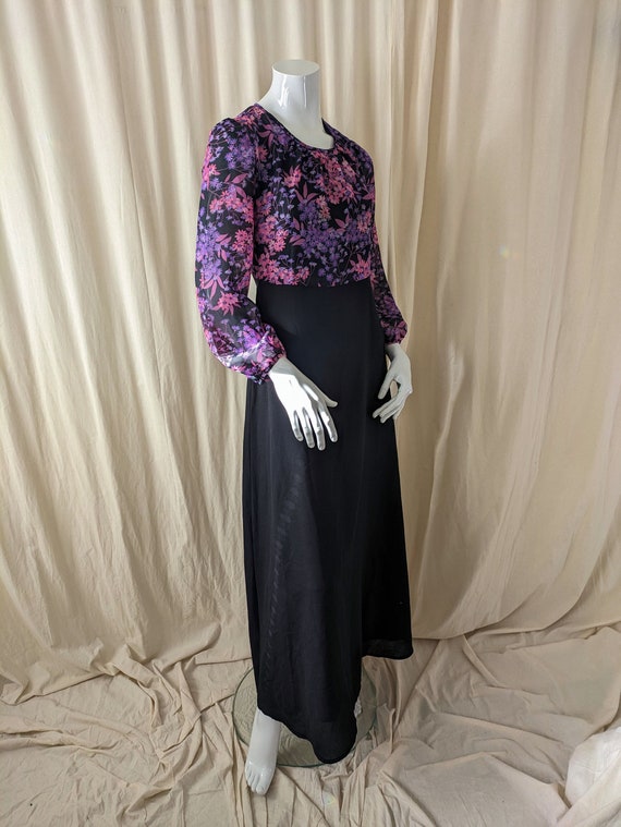 70s Vintage | Denise | Floral Maxi Dress | Size Small - Medium | Black  Purple Pink - Etsy