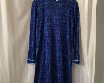 sukienka vintage designerska | Leonard Paris | rozmiar duży | wełniana niebieska sukienka