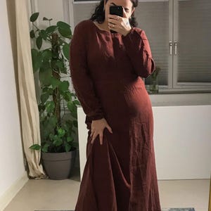 vintage maxi-jurk | Los gesneden | maat medium - large | roestbruin | Gemaakt in de VS