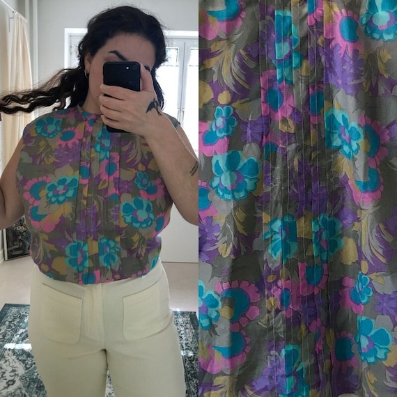 60s 70s vintage | Trevira | floral summer top | s… - image 1