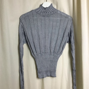 90s Y2K 00s vintage | Sinéquanone Paris | knit sweater | size medium | silver shining | mock neck turtleneck | Made in Italy