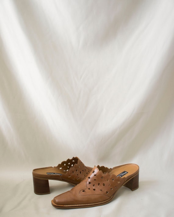 green leather mules