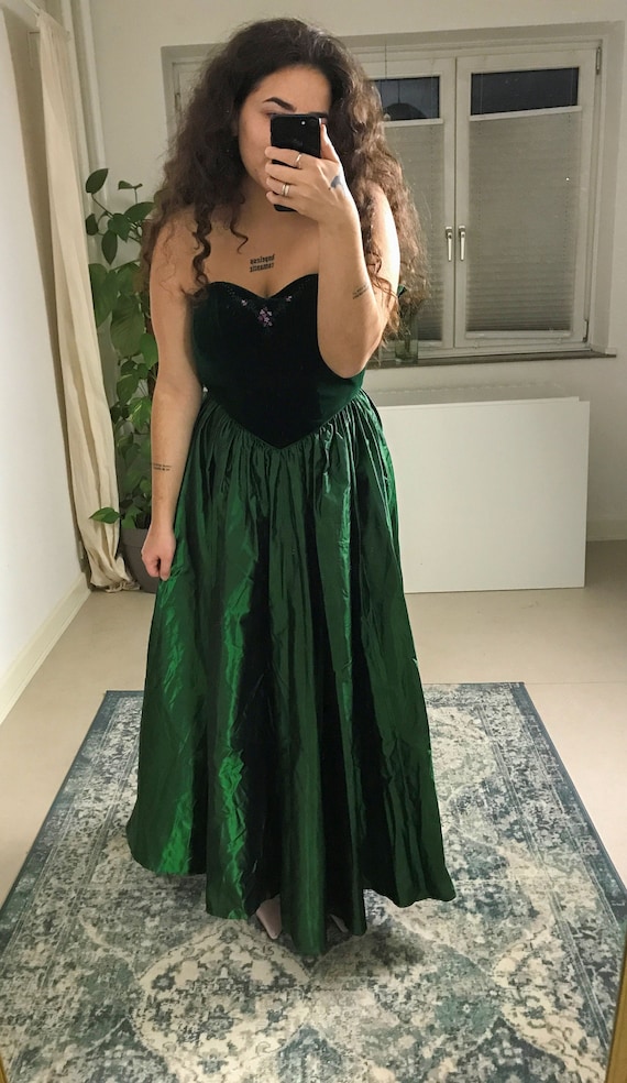 Tostmann Trachten | A-line Empire Gown | Strapless Dress | Silk & Cotton |  Size Extra Small | Forest Emerald Green | Made in Austria - Etsy