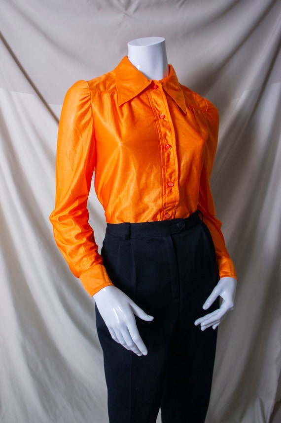 Vintage 70s See Through Neon Orange Blouse Size Sm