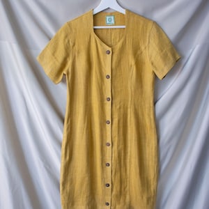 Madness | 100% hemp | summer dress | size medium | short sleeves | honey yellow | beach picknick summer wedding