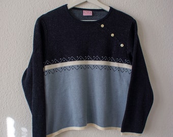 QSTI-ON Madrid / suéter / talla mediana-grande / mezcla de lana merino / tejido de punto / azul / cálido y acogedor / hecho en España