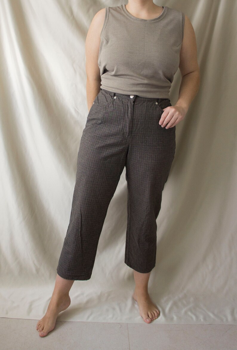 Vintage 90/'s Toni Dress Sportiv Pants Size Small DE 38 Brown Navy Petite Trousers w Pockets
