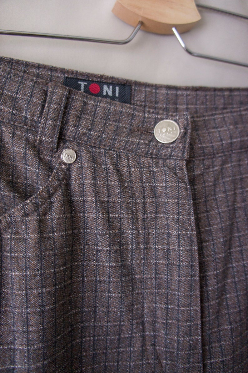 Vintage 90/'s Toni Dress Sportiv Pants Size Small DE 38 Brown Navy Petite Trousers w Pockets