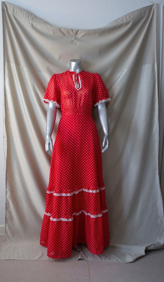 70s vintage | polka dot maxi dress | size extra s… - image 2