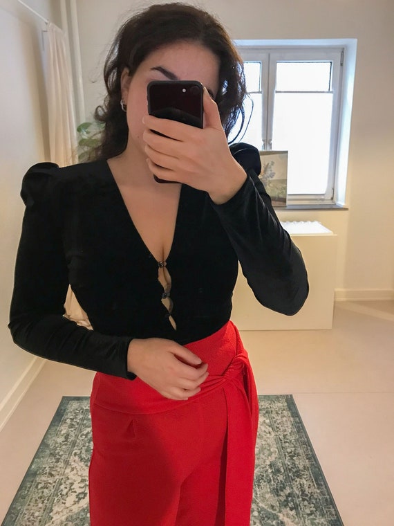 vintage bodysuit | black velvet long sleeve body | size small | Made in Italy | elegant & sexy | holidays new years eve party