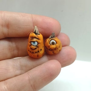 MIniature Halloween 1:12 pumpkin. Creepy Cute Pumpkins with glass eye. Halloween gift.  Mini blue, yellow, green, pink, orange pumpkin