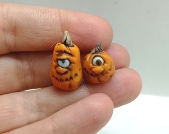 MIniature Halloween 1:12 pumpkin. Creepy Cute Pumpkins with glass eye. Halloween gift.  Mini blue, yellow, green, pink, orange pumpkin