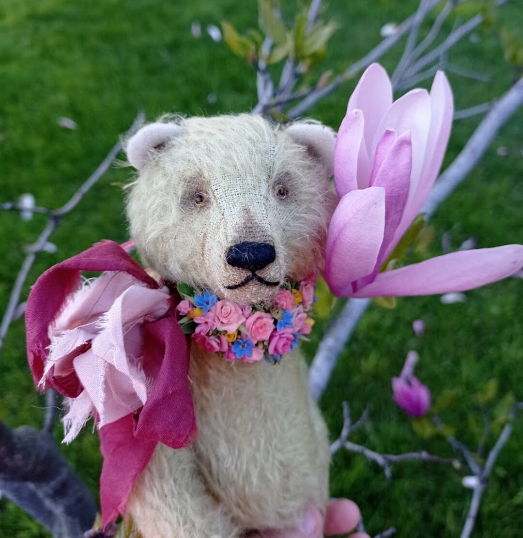 Handmade Mohair Light Green Teddy Bear Named Emily. Best Gift Animal Interior Toy. Collectible