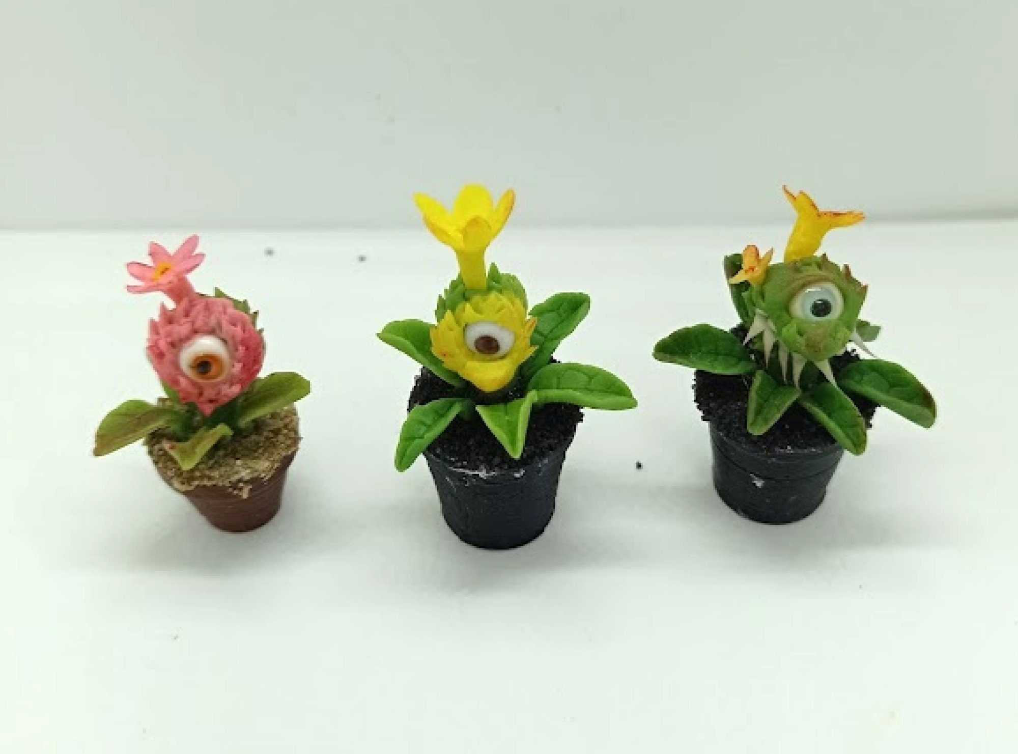 Mini  cactus for Blythe with eye.  Miniature Halloween plants. Mini flowers for dollhouse.