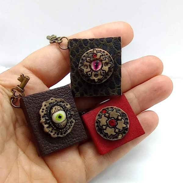 Miniature halloween notebook with glass eye for Blythe. Miniature book. Tiny magic notebook.
