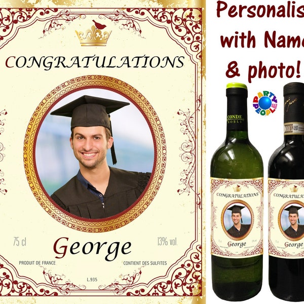 Personalised Wine Bottle Label - Congratulations - Any Photo + Any Name - Perfect Wine Lovers Gift