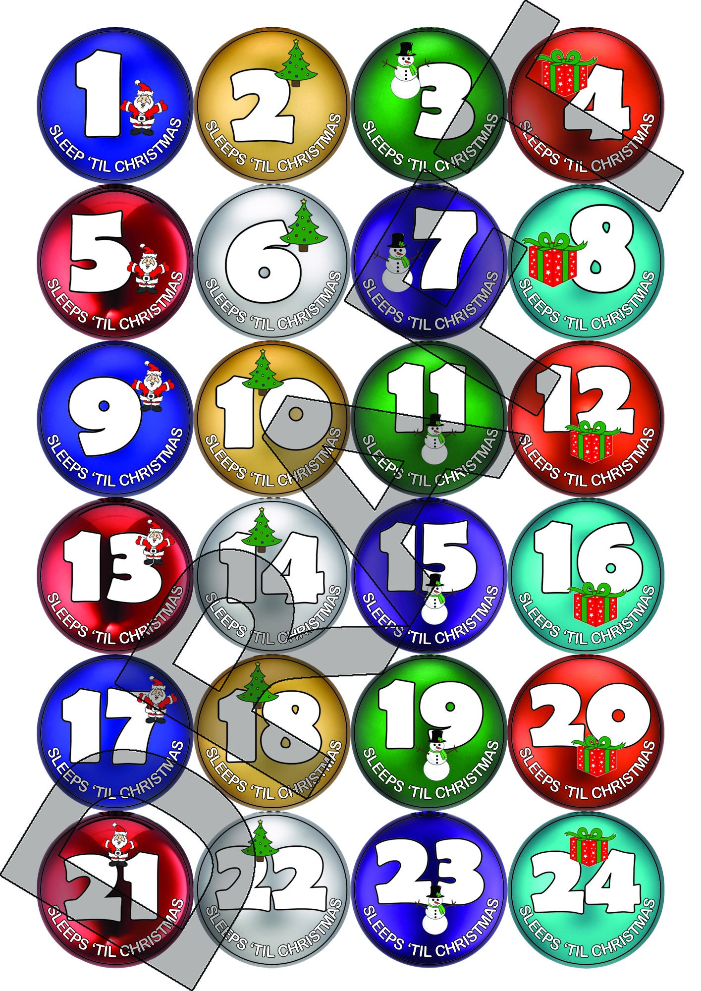 Advent Calendar Stickers Bauble Design Christmas Countdown Etsy