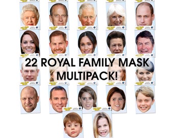 22 Mask Pack - Royal Family Celebrity Face Masks - Multipack - Ready To Wear - Perfect For Coronation Parties - King Charles Queen Elizabeth