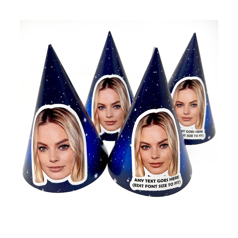 Personalised Party Hats With Face Photo & Text of Your Choice Etsy