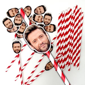 Personalised Face Straws - custom cut-out photos faces, complete with straws and fixings for you to attach - fun for hen, stag do, birthday