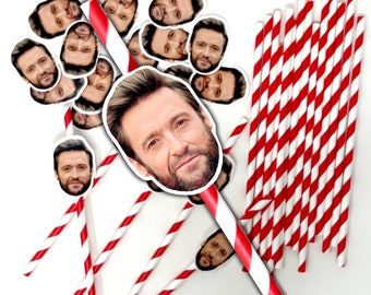 Personalised Face Straws - custom cut-out photos faces, complete with straws and fixings for you to attach - fun for hen, stag do, birthday