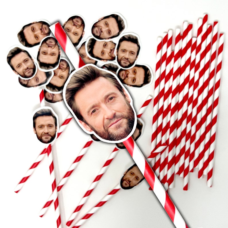 Personalised Face Straws custom cut-out photos faces, complete with straws and fixings for you to attach fun for hen, stag do, birthday image 1