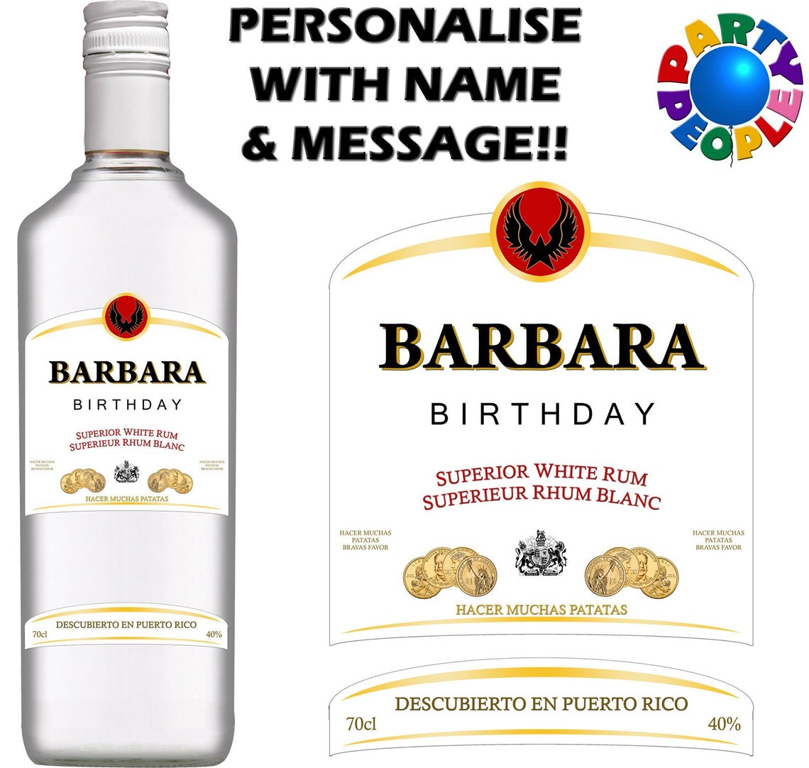 Personalised White Rum Bottle Label Any Name and Message Etsy