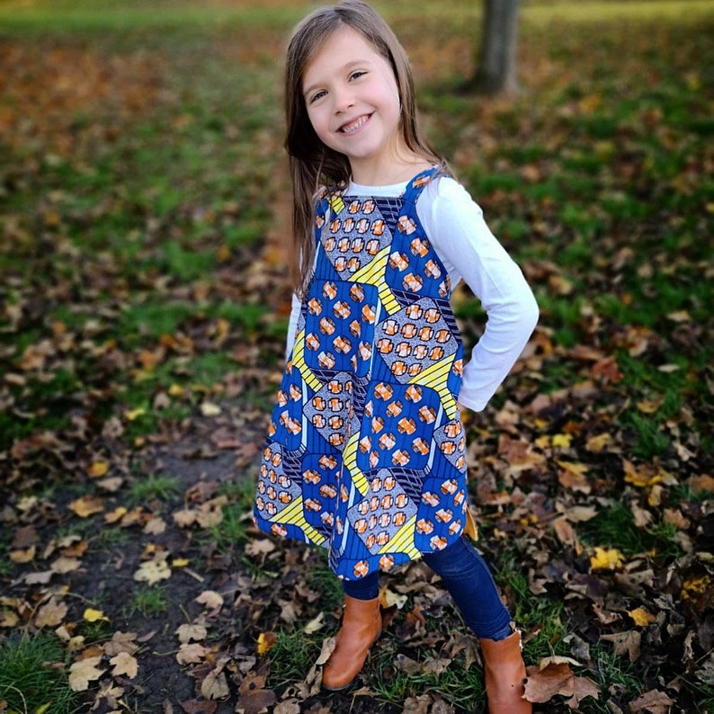 african print pinafore dress