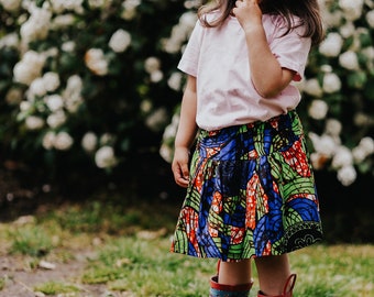 Floral Swirls African Wax Print Toddler & Children's Skirt