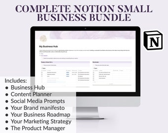 Notion small business planner template bundle for branding, marketing, goal setting, business planning, product development and social media