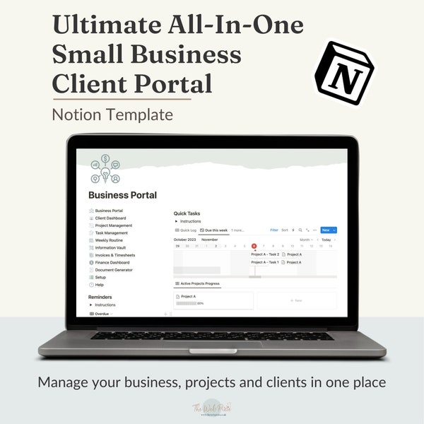 Client Dashboard Notion Template Small Business Owner Portal, Finance Template, Project Management, Client Onboarding & Task Planner Tracker