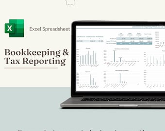 Bookkeeping spreadsheet with tax reporting. Profit and loss statement, sales tracker for easy accounting for all countries