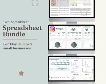 Small business spreadsheet bundle - includes business bookkeeping, statistics spreadsheet, sales tracker, social media planner.