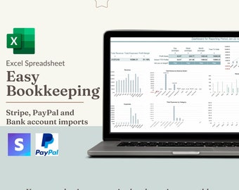 Bookkeeping spreadsheet with Stripe and PayPal import. Profit and loss statement, sales tracker for easy accounting. All countries