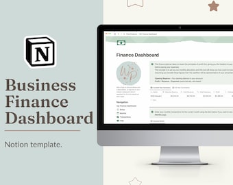 Business Finance dashboard and budget tracker Notion template, for a small business with revenue, expense and profit tracking + profit first