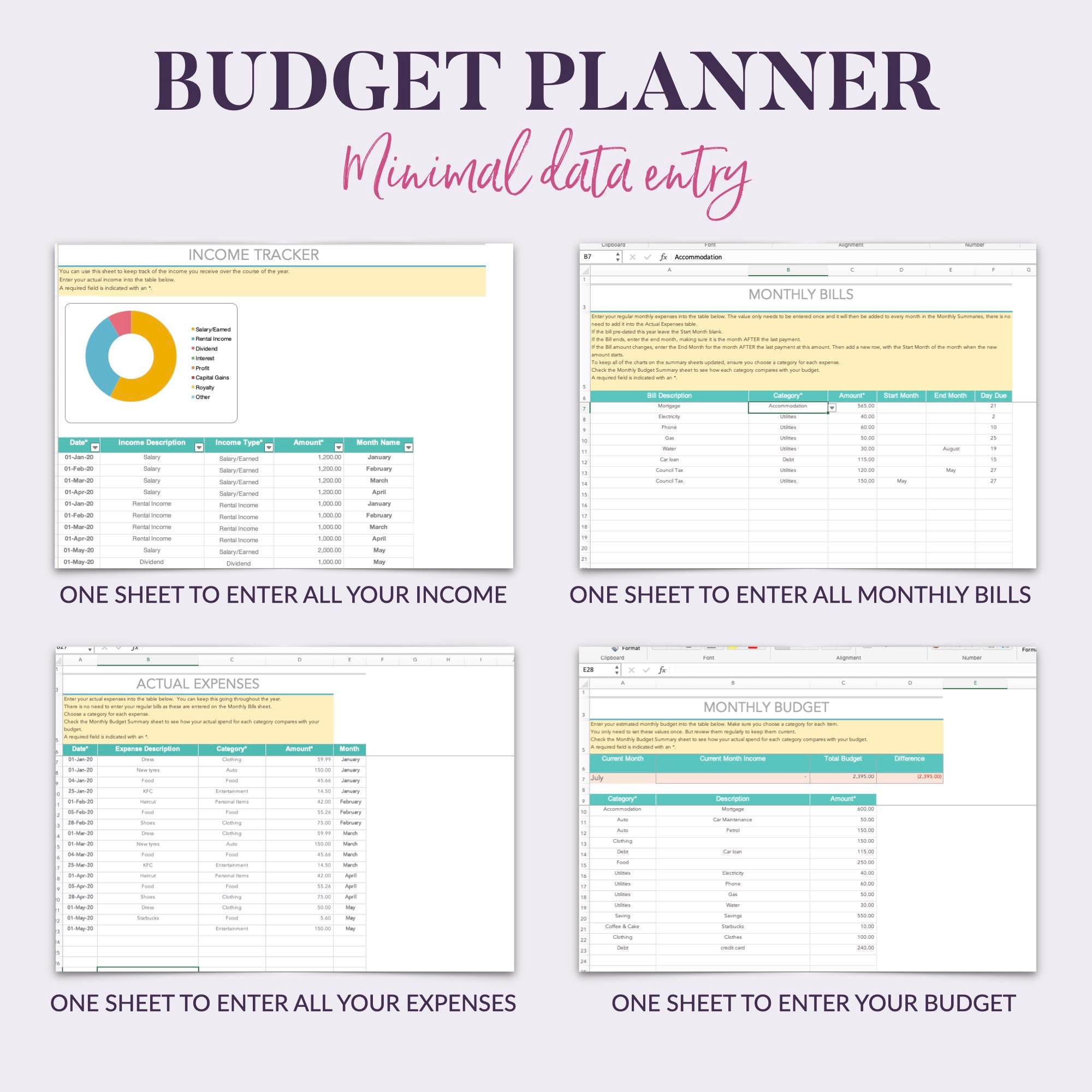 Numbers Budget Planner Spreadsheet for Ipad or Mac. Personal Etsy