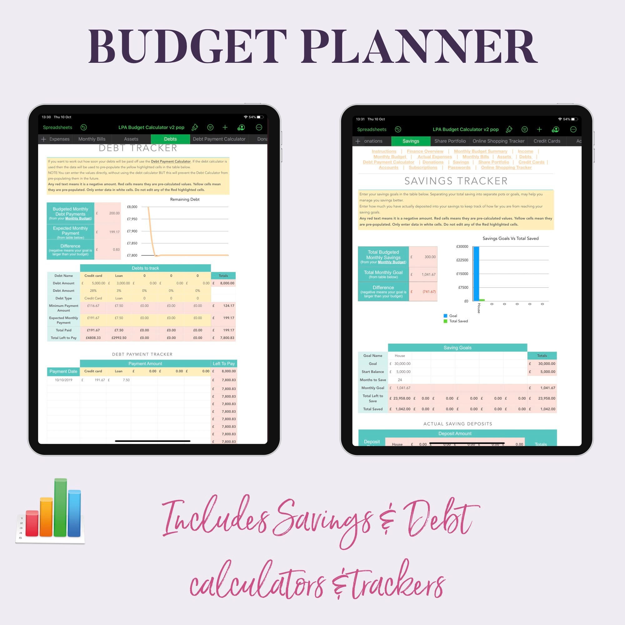 Numbers Budget Planner Spreadsheet for Ipad or Mac. Personal Etsy