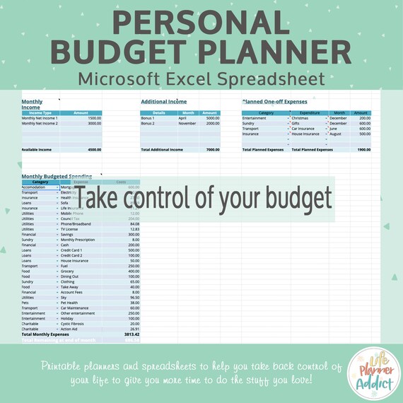 personal budget planner excel budget spreadsheet template financial planner with expense tracker and bill tracker record monthly expenses excel spreadsheet personal budget
