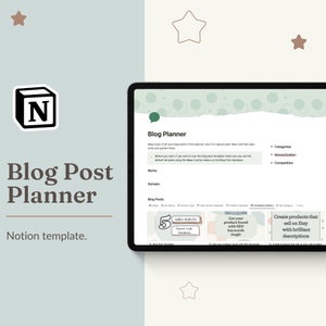 ブログプランナー Notion テンプレート。コンテンツ作成者向けのブログコンテンツカレンダーとブログ投稿プランナー テンプレート。ブログのチェックリストと収益化