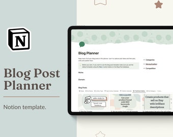 Blogging planner Notion template. Blog content calendar & blog post planner template for content creators. Blog checklist and moneytization