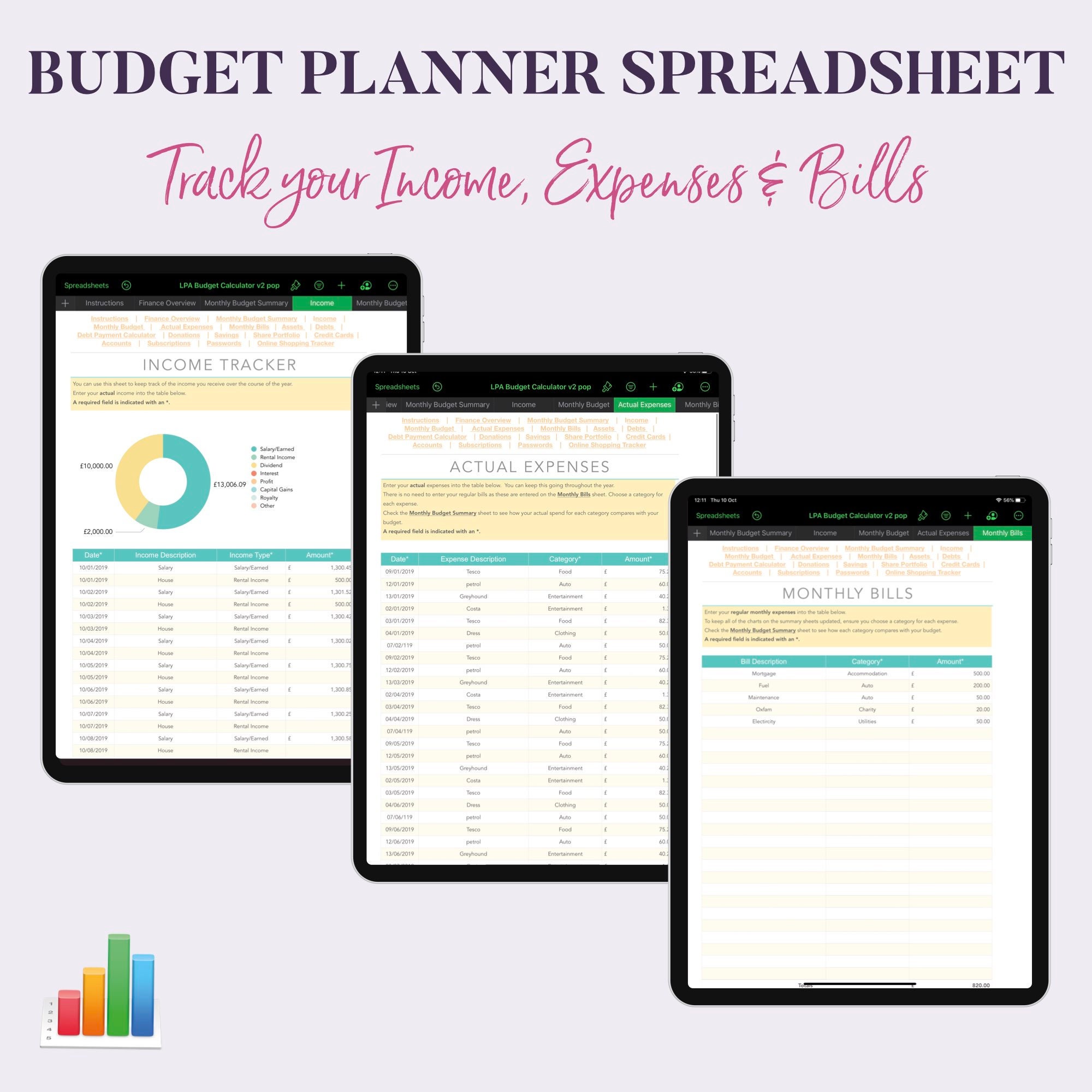 Numbers Budget Planner Spreadsheet for Ipad or Mac. Personal Etsy